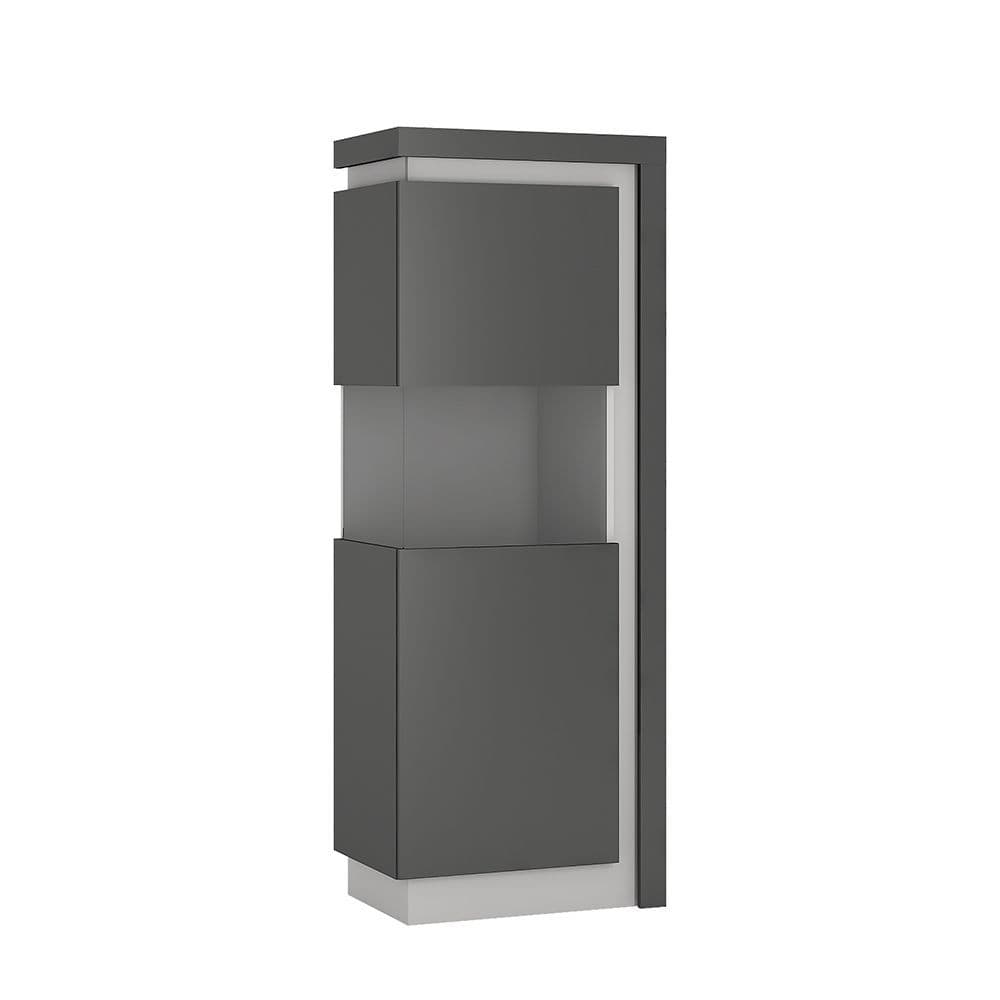 Metropolis Narrow display cabinet (LHD) 164,1cm high (includes LEDs) in Platinum/light grey gloss